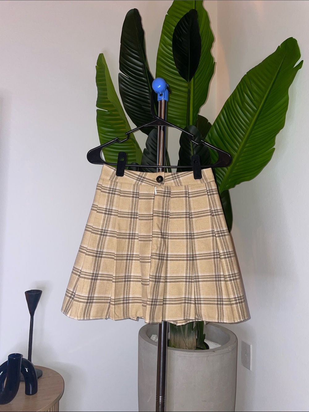 Beige Plaid Circle Skirt - Classic A-Line Mini